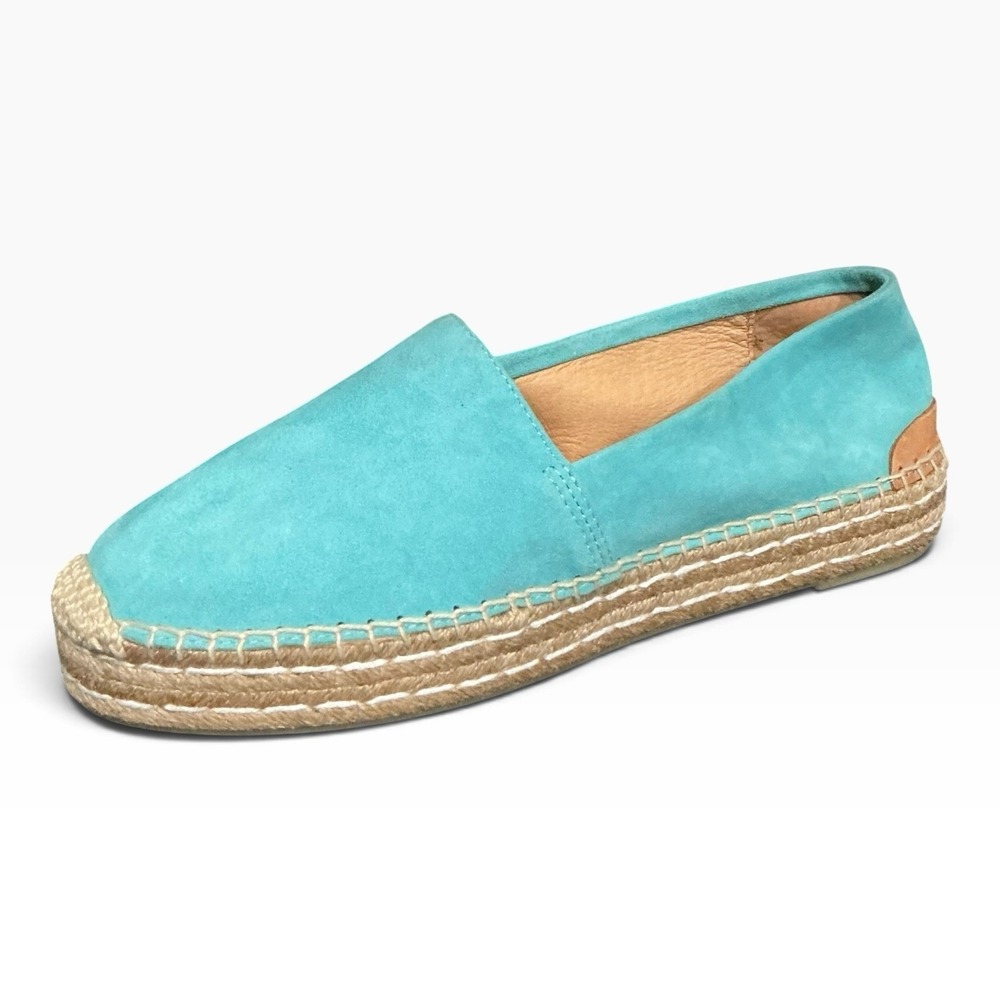 Patricia Green Abigail Suede Platform Espadrille Loafers Turquoise Shoes 8 New